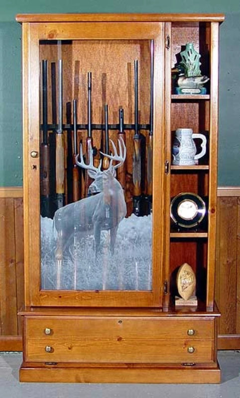 8-Gun Pine Curio Wood Gun Cabinet