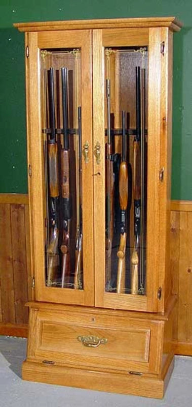 8-Gun Double Door Solid Oak Wood Gun Cabinet