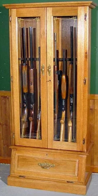 12-Gun Double Door Solid Oak Wood Gun Cabinet