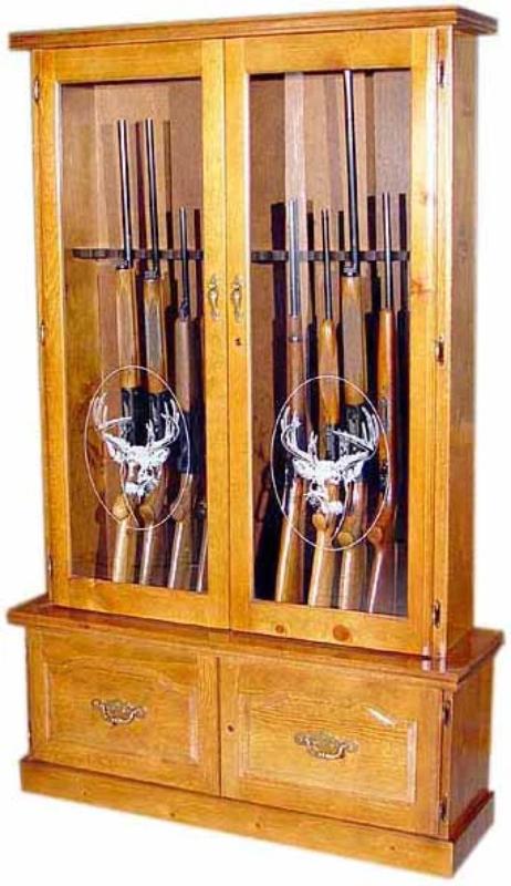 12-Gun Wood Gun Cabinet with Double Door Display