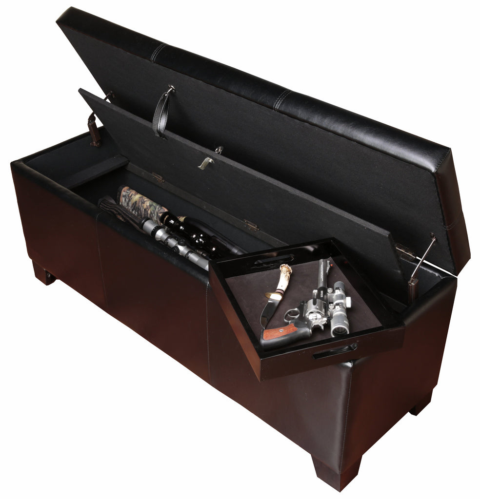 Hidden Gun Cabinet Bench with Black Cushioned Top
