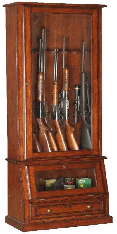 12 Gun Cabinet - Wood & veneer with locking glass display