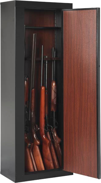10 Gun Cabinet - Black Steel with Gold accents and striping