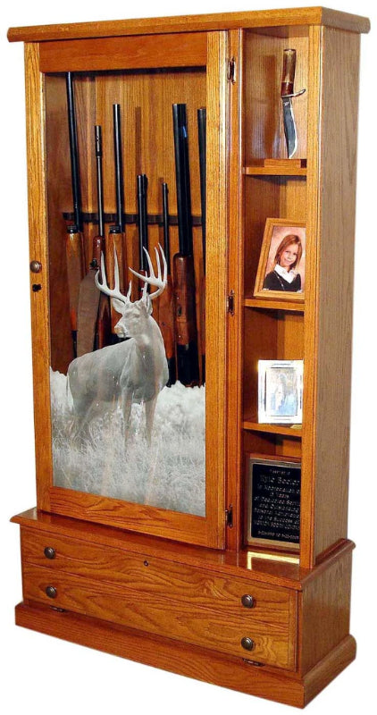 8-Gun Oak Curio Wood Gun Cabinet